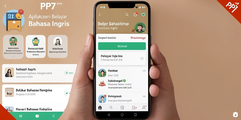 Antarmuka pengguna PP7 yang intuitif untuk belajar bahasa Inggris.